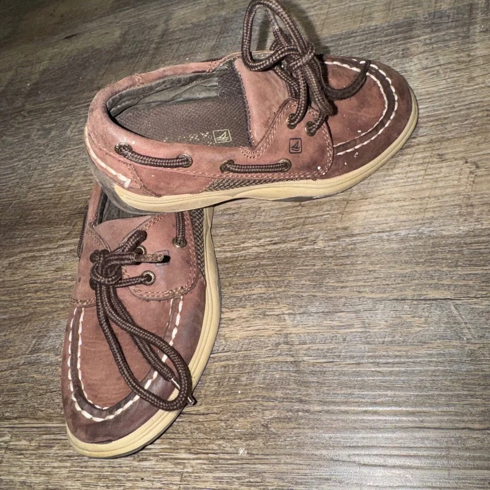 Sperry Top-Sider Kids Brown Leather Boat Shoes 2 Eye Lace Up Loafers Youth
